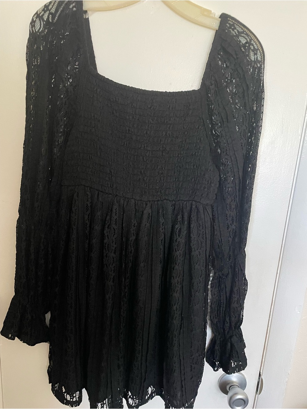 Celebrity Pink Black Smocked Lace Babydoll Dress